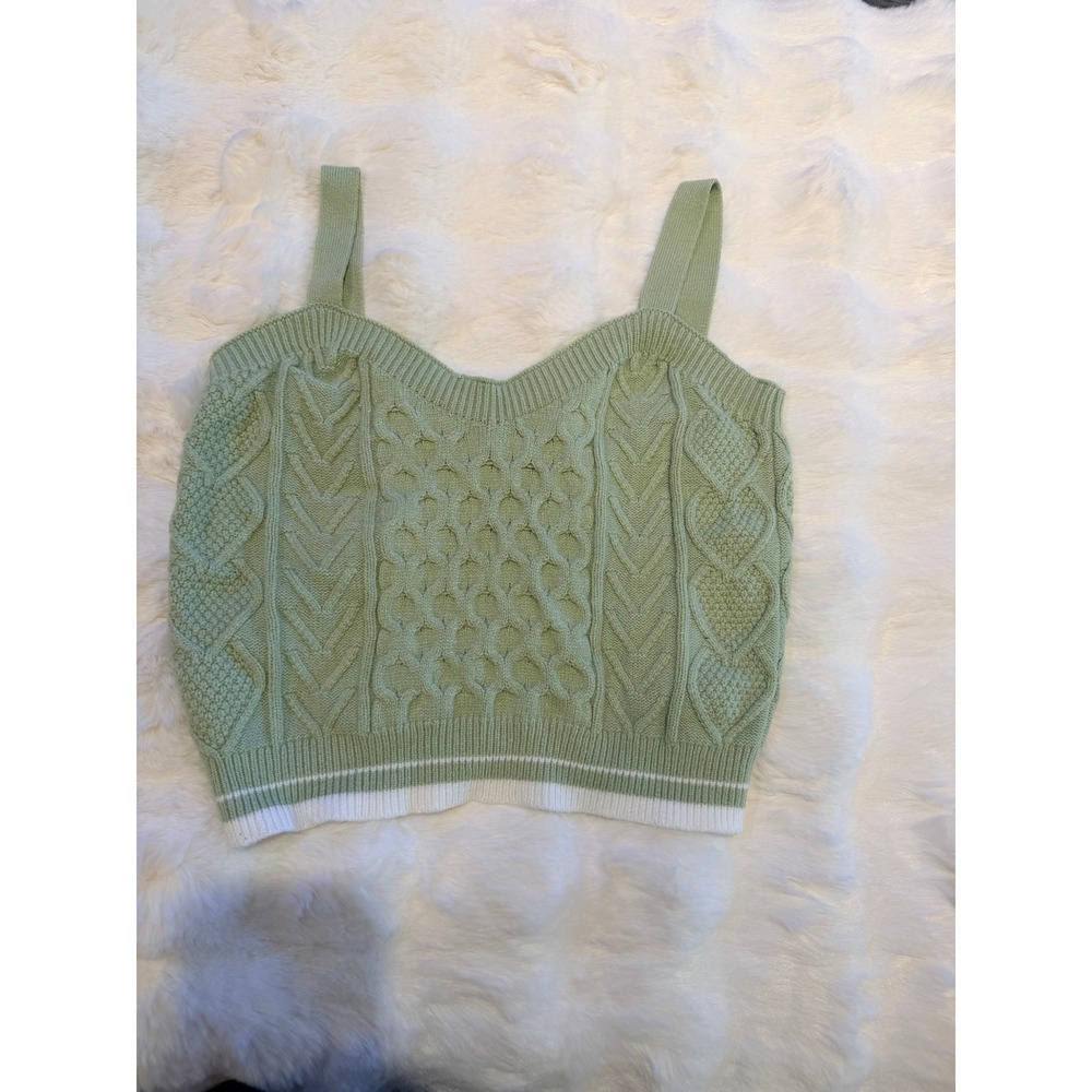 Cotton Emporium Sage‎ Green Cable Knit Sweater Tank Top Sweetheart Neck Medium